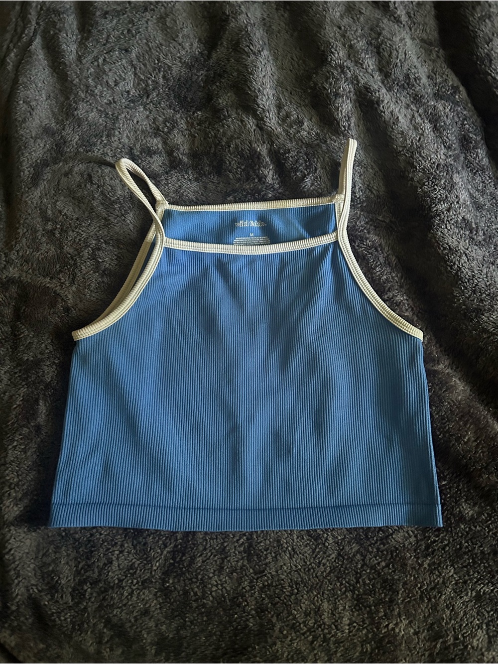 wild fable Blue Ribbed Contrast-Trim Crop Camisole
